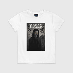 Футболка хлопковая детская Bones с желтыми горящими глазами, цвет: белый