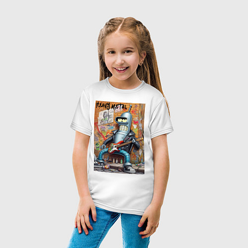 Детская футболка Гитарист Бендер - тяжёлый рок / Белый – фото 4