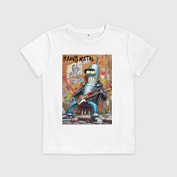 Футболка хлопковая детская Гитарист Бендер - тяжёлый рок, цвет: белый