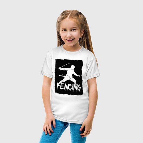 Детская футболка Фехтование в черном штрихе / Белый – фото 4
