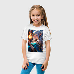 Футболка хлопковая детская Прекрасная эльфийка-маг с шаром огня, цвет: белый — фото 2
