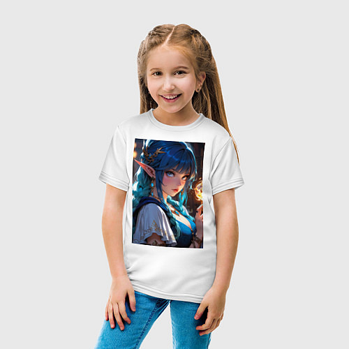 Детская футболка Прекрасная эльфийка-маг с шаром огня / Белый – фото 4