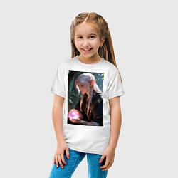 Футболка хлопковая детская Серьёзная эльфийка с магической сферой, цвет: белый — фото 2