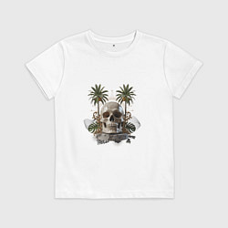Футболка хлопковая детская Тропический остров черепа, цвет: белый