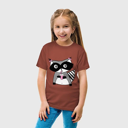 Детская футболка Енот-девочка / Кирпичный – фото 4
