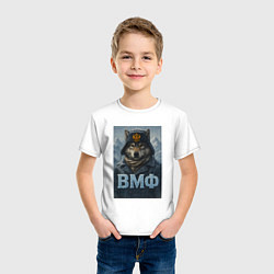 Футболка хлопковая детская ВМФ волк в ушанке, цвет: белый — фото 2