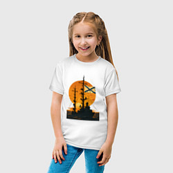 Футболка хлопковая детская Кораль на фоне заката ВМФ, цвет: белый — фото 2