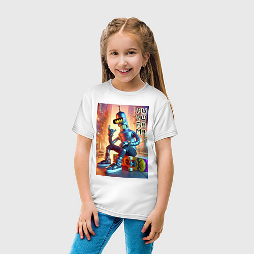 Детская футболка Bender is a cool skateboarder - Futurama / Белый – фото 4