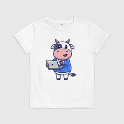 Детская футболка Коровка с ноутбуком