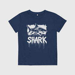 Футболка хлопковая детская Акула белый штрих, цвет: тёмно-синий