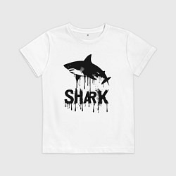 Футболка хлопковая детская Черная акула с каплями, цвет: белый