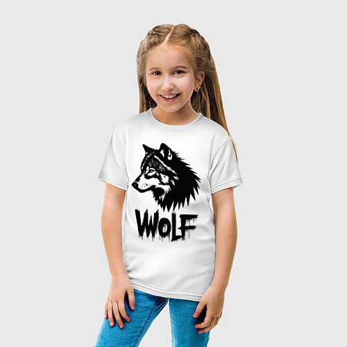 Детская футболка Волк в стиле граффити / Белый – фото 4