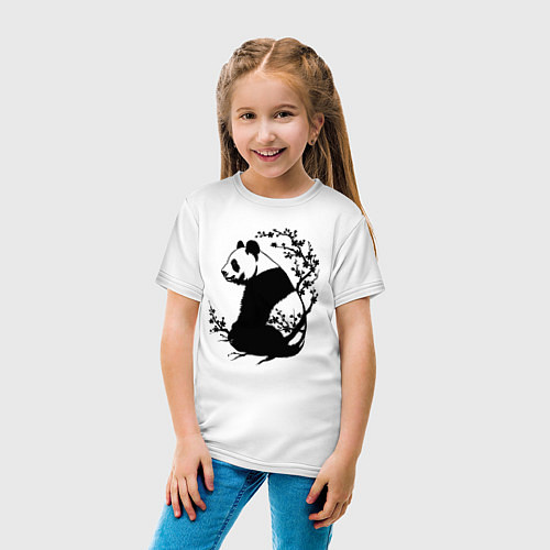 Детская футболка Черная панда и сакура / Белый – фото 4