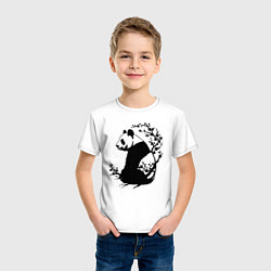 Футболка хлопковая детская Черная панда и сакура, цвет: белый — фото 2