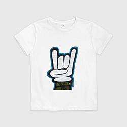 Футболка хлопковая детская Знак рок-н-рол на стене, цвет: белый
