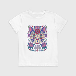 Футболка хлопковая детская Кот дня мертвых, цвет: белый