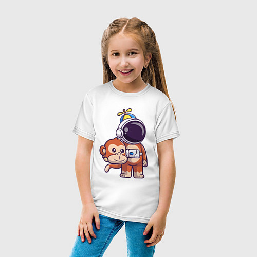 Детская футболка Космонавт в костюме обезьяны / Белый – фото 4
