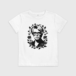 Футболка хлопковая детская Энди Уорхол в цветочном обрамлении, цвет: белый