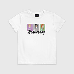 Футболка хлопковая детская Уэнсдей, Энид и Агнес, цвет: белый