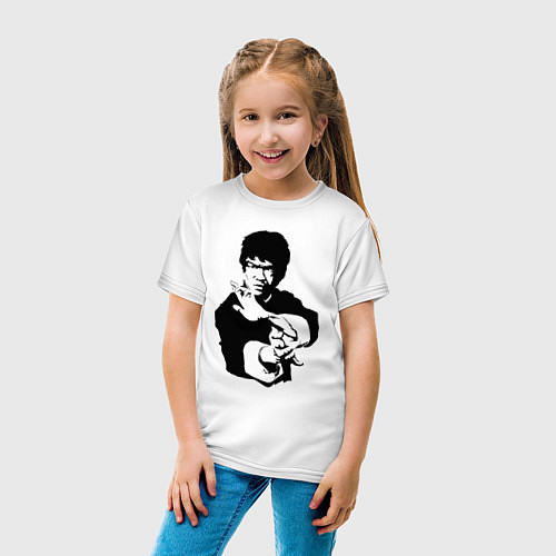 Детская футболка Брюс Ли силуэт / Белый – фото 4