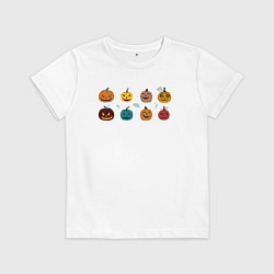 Детская футболка Разноцветные тыквы Джека на Хэллоуин