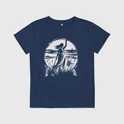 Футболка хлопковая детская Девушка с мечом в поле, цвет: тёмно-синий