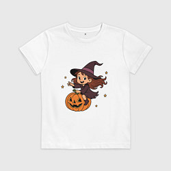 Футболка хлопковая детская Маленькая ведьмочка, цвет: белый