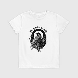 Футболка хлопковая детская Готическая ворона сидит на ветке, цвет: белый