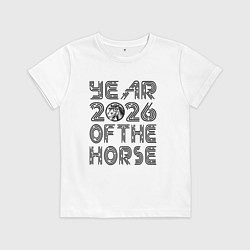 Детская футболка Символ года 2026 красная огненная лошадь