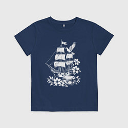 Детская футболка Пиратский бриг сокровища и попугаи