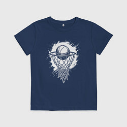 Футболка хлопковая детская Забитый мяч в кольцо, цвет: тёмно-синий