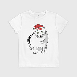 Футболка хлопковая детская Мемный кот Бендер - 2026, цвет: белый