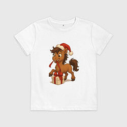 Детская футболка Лошадка распаковывает подарок