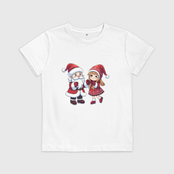 Детская футболка Мультяшные Дед Мороз и Снегурочка держатся за руки