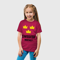 Футболка хлопковая детская Swedish Hockey, цвет: маджента — фото 2