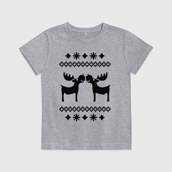 Футболка хлопковая детская Узор с оленями, цвет: меланж