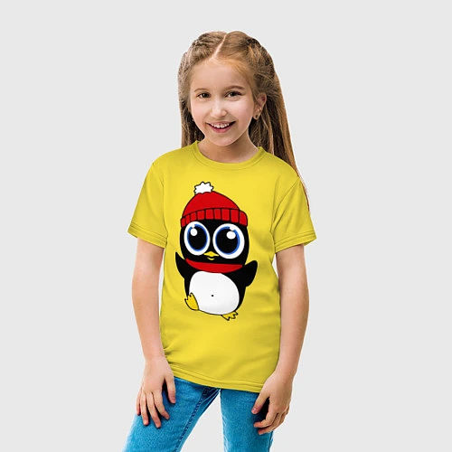 Детская футболка Удивленный пингвинчик / Желтый – фото 4