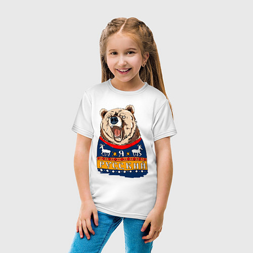 Детская футболка Я русский медведь / Белый – фото 4
