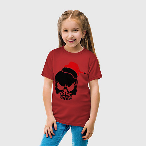 Детская футболка Череп в новогодней шапке / Красный – фото 4