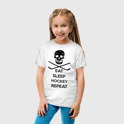 Детская футболка Eat sleep hockey repeat / Белый – фото 4