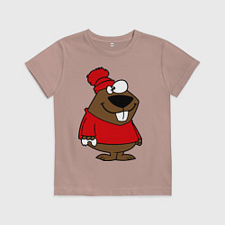 Футболка хлопковая детская Бобер, цвет: пыльно-розовый