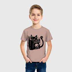 Футболка хлопковая детская Кот с книгой, цвет: пыльно-розовый — фото 2