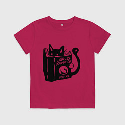Футболка хлопковая детская Кот с книгой, цвет: маджента
