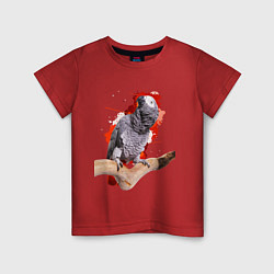 Футболка хлопковая детская Серый попугай, цвет: красный