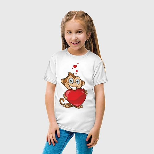 Детская футболка Обезьянка с сердцем / Белый – фото 4
