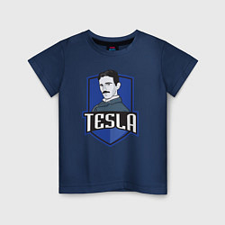 Футболка хлопковая детская Никола Тесла, цвет: тёмно-синий