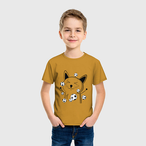 Детская футболка Счастливый Котэ футболист / Горчичный – фото 3