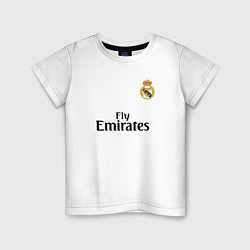Футболка хлопковая детская Real Madrid: Fly Emirates, цвет: белый