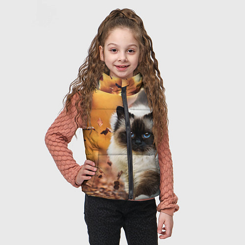 Детский жилет Котик в листьях / 3D-Светло-серый – фото 3