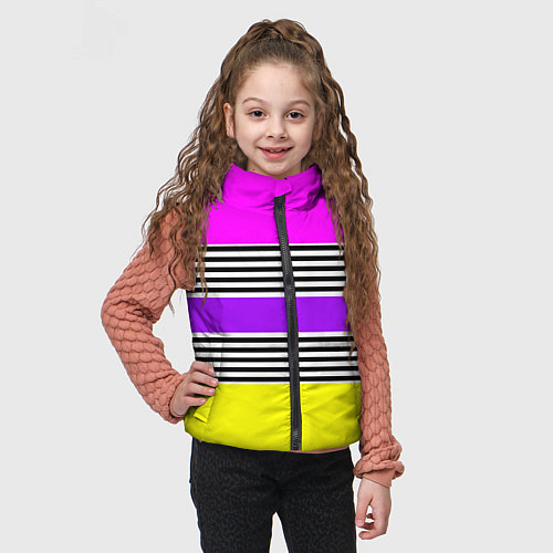Детский жилет Яркие неоновые полосы в сочетании с черно-белыми п / 3D-Светло-серый – фото 3
